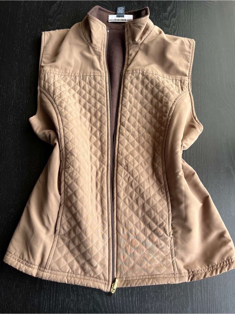 Karen Scott Sport Tan Quilted Fleece Lined Full Zip Vest Size S